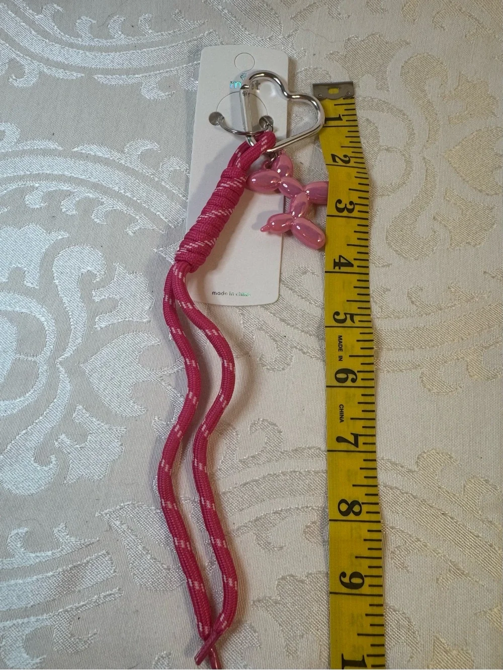 New MINT Paracord Pink Balloon Dog Charm Keychain with Heart Carabiner